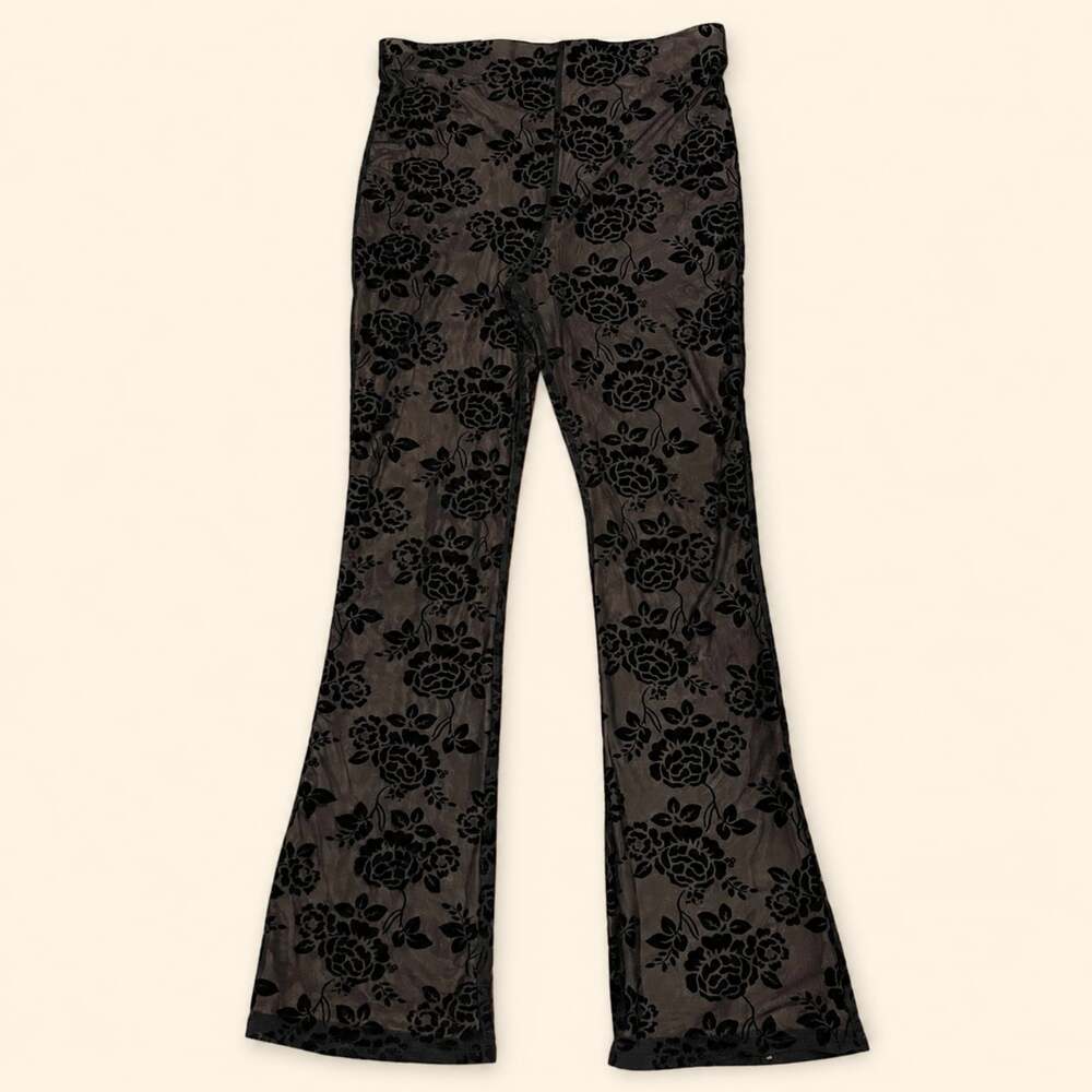 MAJORELLE Velvet Rose Mesh Flare Pants M Y2K Romantic Goth